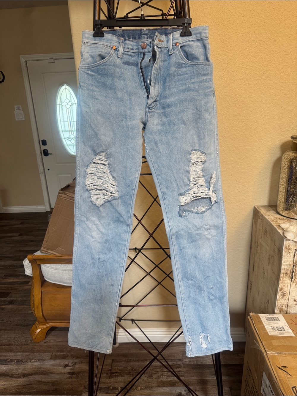 Wrangler Light Blue Distressed Straight Jeans